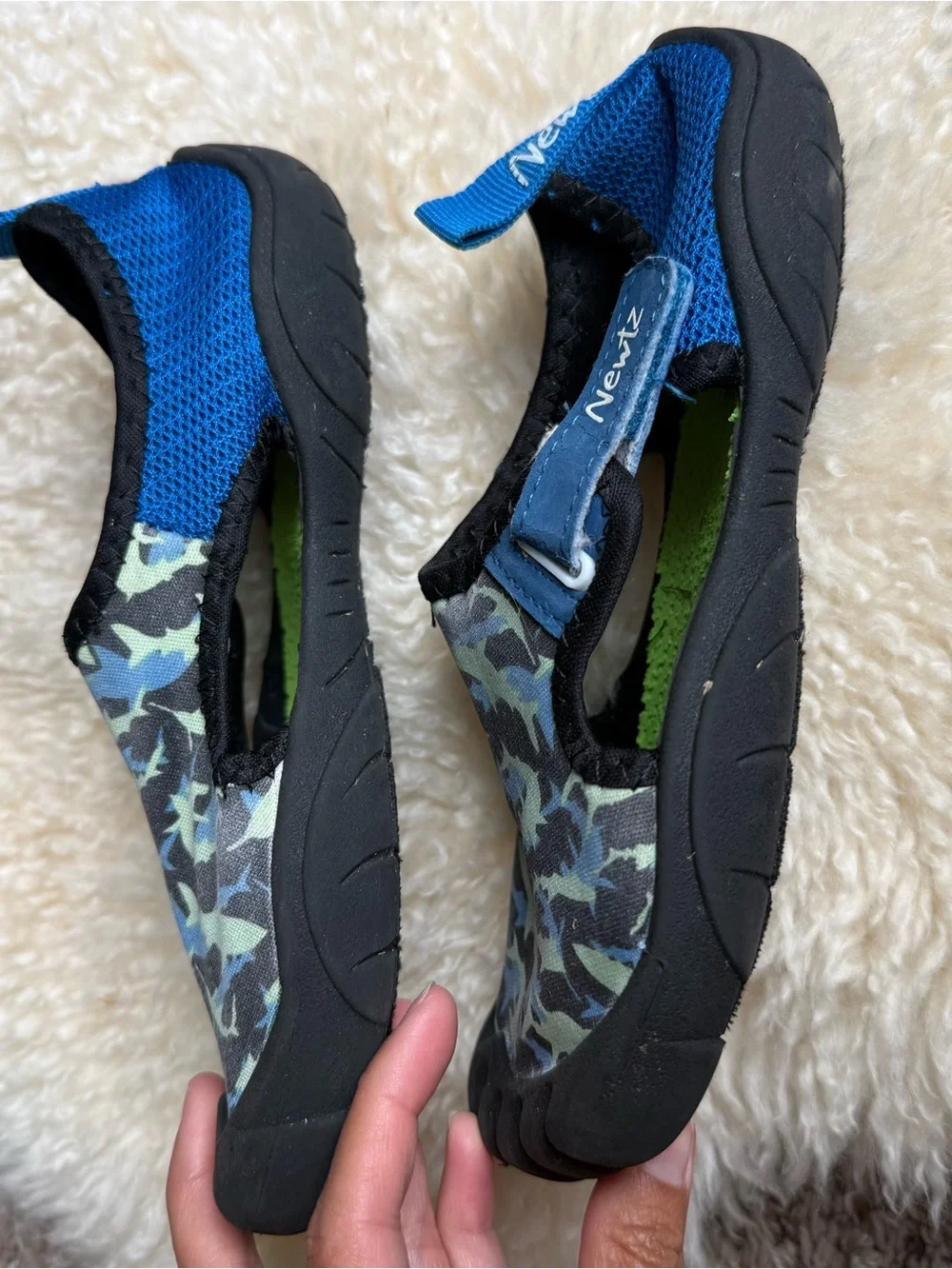 Newtz water shoes with blue and green sharks size 13/1